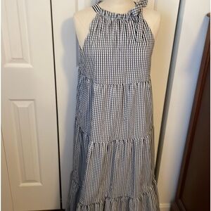 Black and white checked Maxi Dress with tie bow